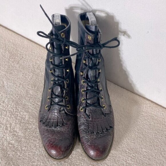 Vintage Justin Boots Pebbled Brown Burgundy Leather Packer Boots 7 - Picture 15 of 15